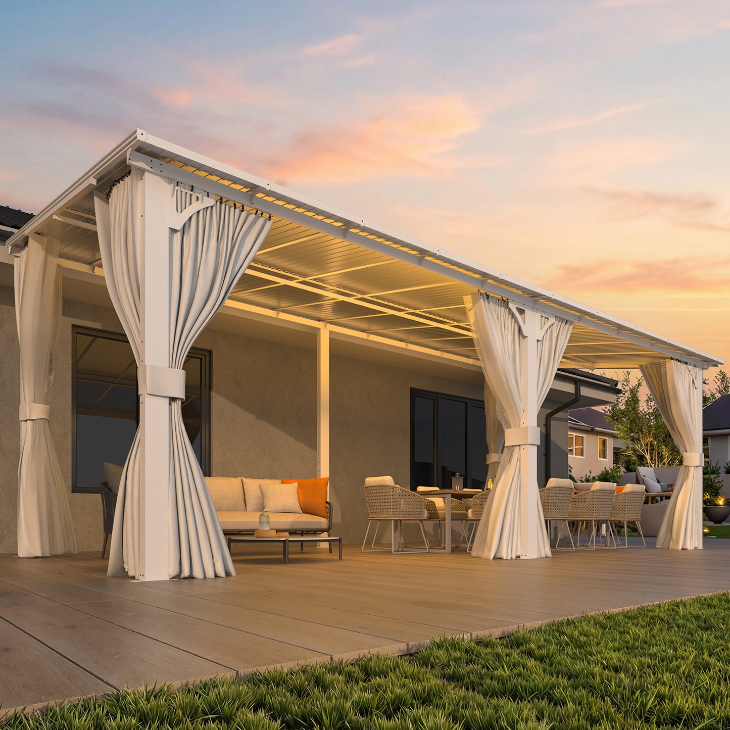 YODOLLA 20'x10' Outdoor Lean to Gazebo Pergola with Curtain and Netting for Patio, White