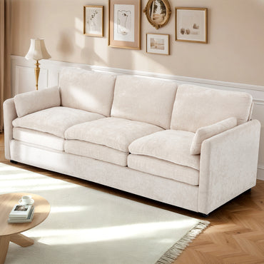 YODOLLA 89" Chenille Sofa, 3-Seater, 2 Removable Pillows, Cream White