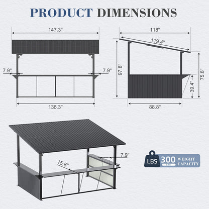 YODOLLA 10'x12' Gazebo Bar Hardtop BBQ Gazebo & Grill Shelter