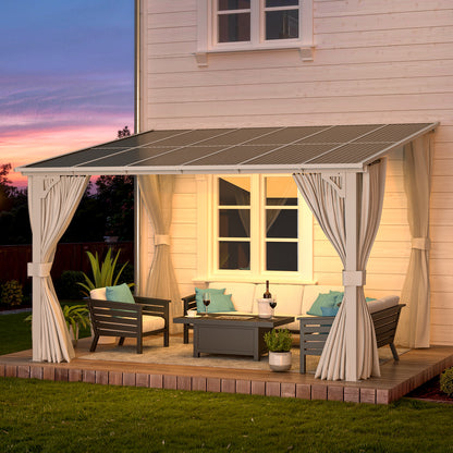YODOLLA 12'x10' Outdoor Lean to Gazebo Pergola with Curtain and Netting for Patio, White