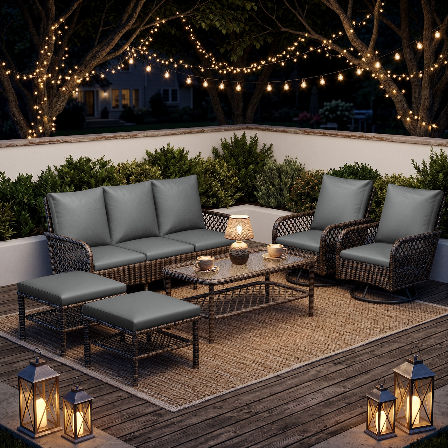 YODOLLA 6PCS Wicker Conversation Set Patio Furniture Set Outdoor Sectional Sofa Couch