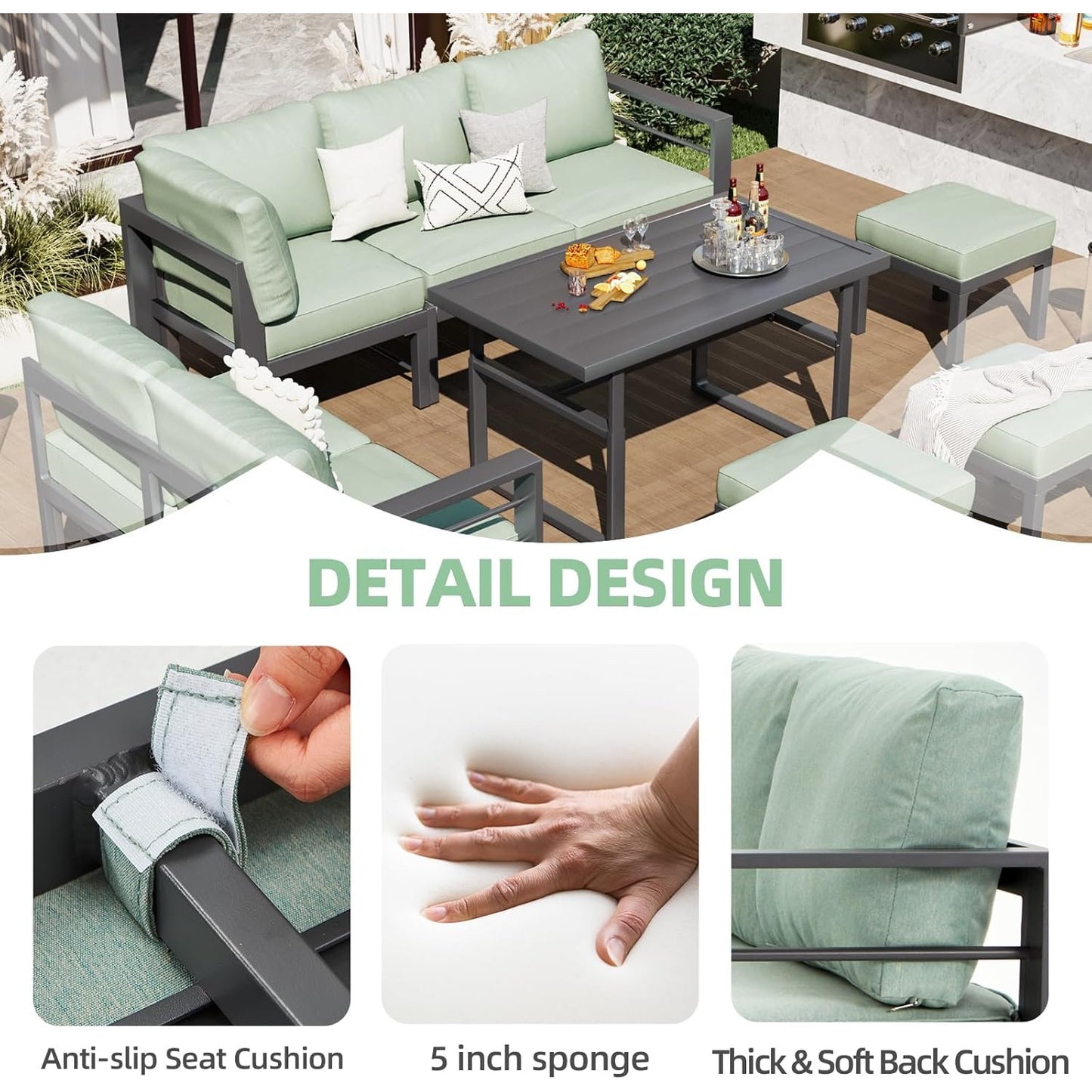 YODOLLA Outdoor Conversation Table and Chair Sets for Lawn Furniture Set, Green