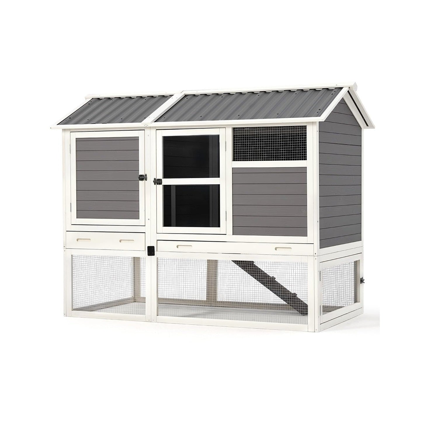 YODOLLA 83'' Large Chicken Coop with 4 Nesting Boxes, Grey & White