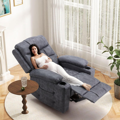 YODOLLA Wide Armrests Electric Recliner Nursery Chair, Faux Leather, Gray Blue