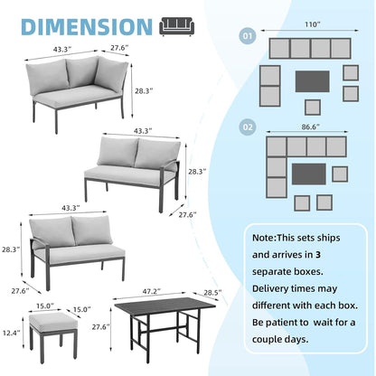 YODOLLA 7 Pieces Metal Patio Furniture Set, Light Grey