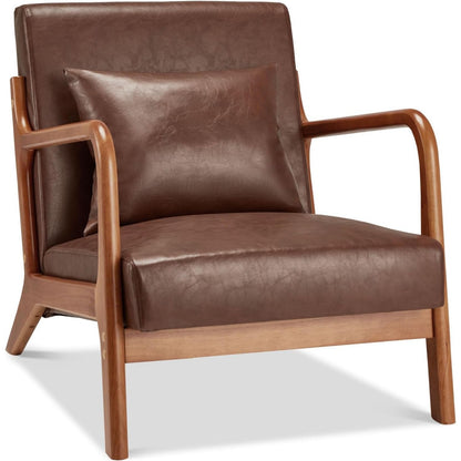 YODOLLA Accent Chair Reading Armchair, PU Leather Brown