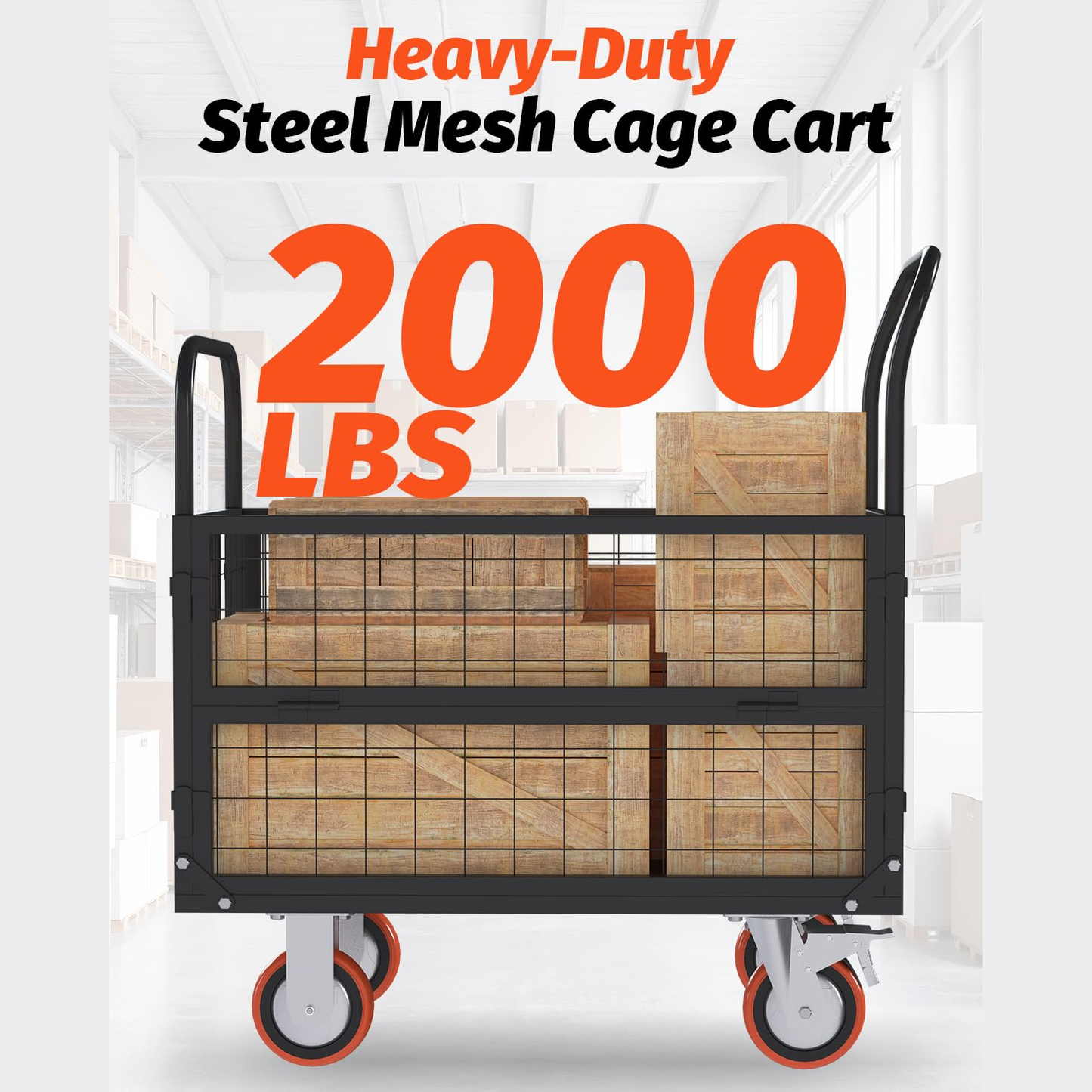 YODOLLA 6-in-1 Foldable Platform Truck Cart with Cage and Swivel Wheels