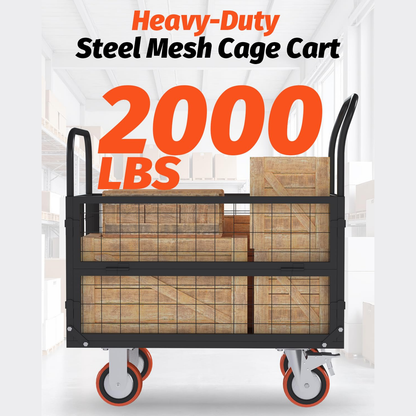 YODOLLA 6-in-1 Foldable Platform Truck Cart with Cage and Swivel Wheels