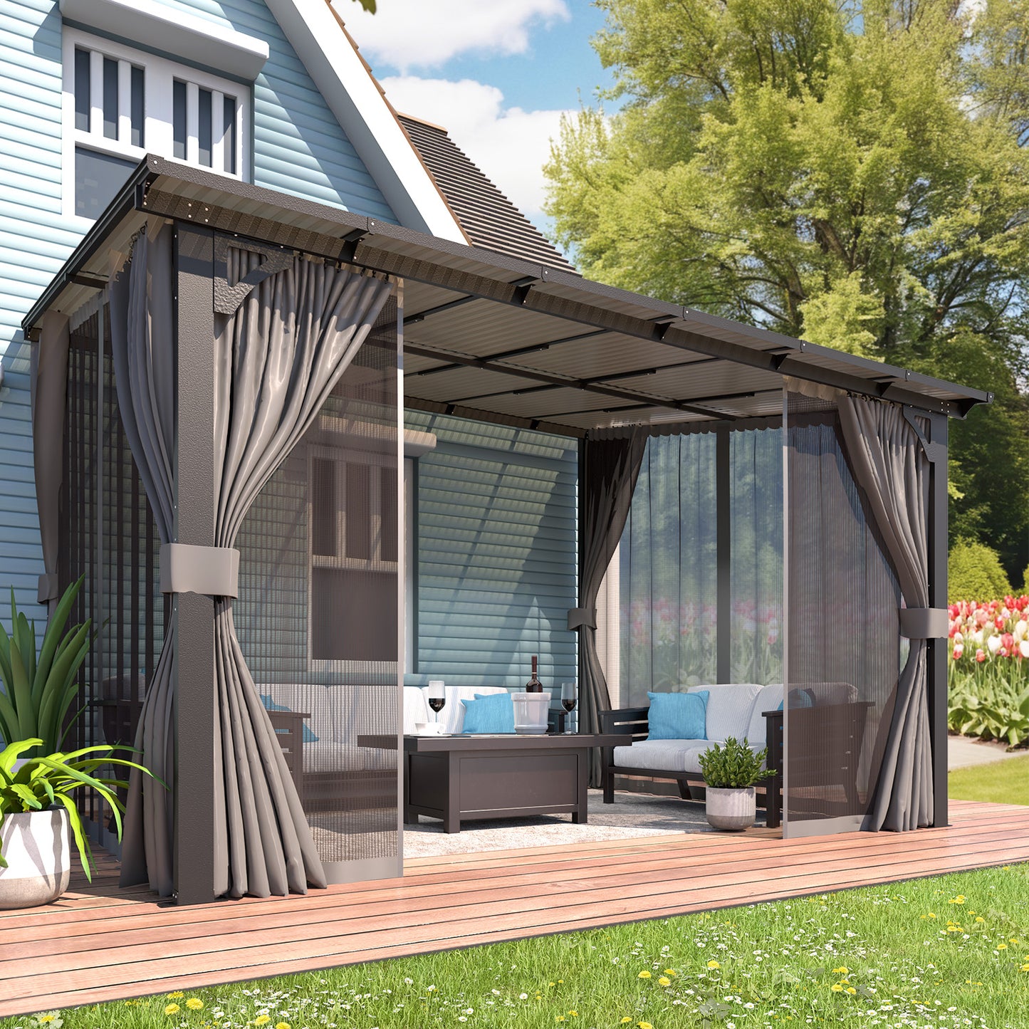 YODOLLA Wall-Mounted Pergola with Curtains