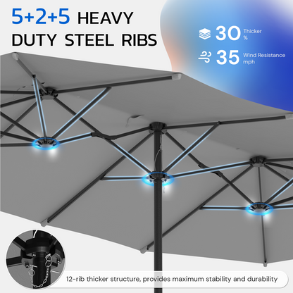 YODOLLA 15x9ft Double-Sided Patio Umbrella, Dark Grey