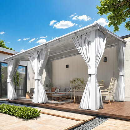 YODOLLA 16'x10' Outdoor Lean to Gazebo Pergola with Curtain and Netting for Patio, White