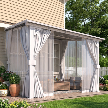 YODOLLA 10'x8' Outdoor Lean to Gazebo Pergola with Curtain and Netting for Patio, White