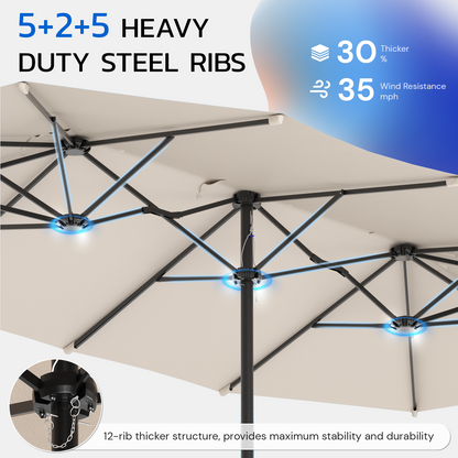 YODOLLA 15x9ft Double-Sided Patio Umbrella, Beige