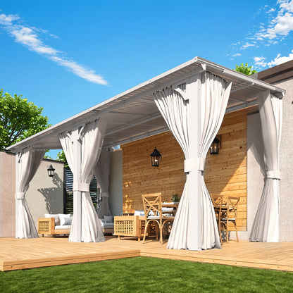 YODOLLA 16'x8' Outdoor Lean to Gazebo Pergola with Curtain and Netting for Patio, White