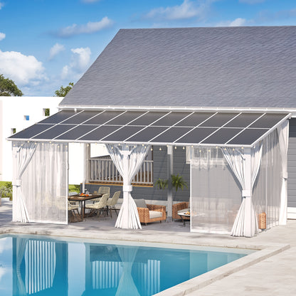 YODOLLA 20' x 8' Outdoor Lean to Gazebo Pergola with Curtain and Netting for Patio, White