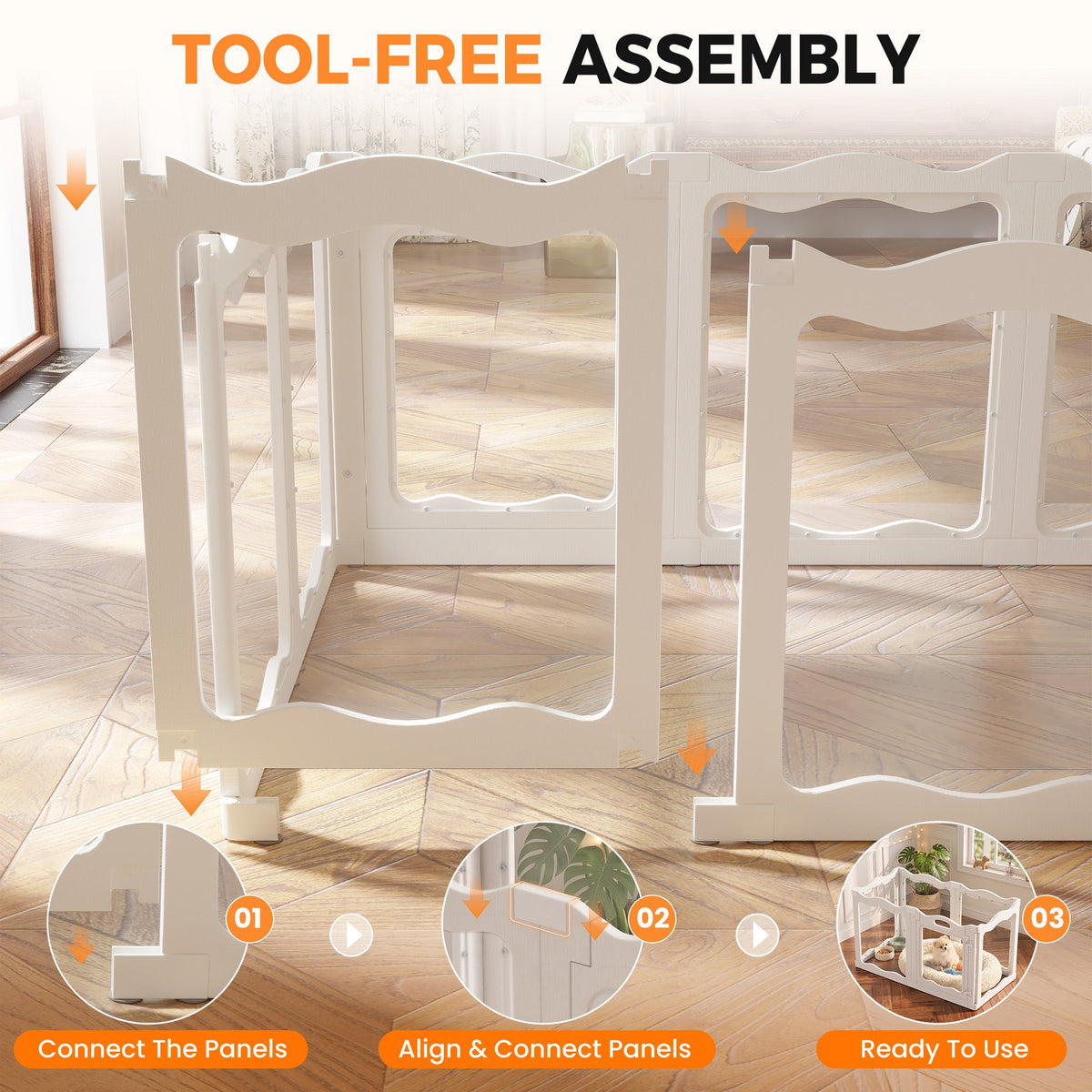 YODOLLA Pet Clear Acrylic Dog Playpen Indoor w/Door, 24" H, 6 Panels, White