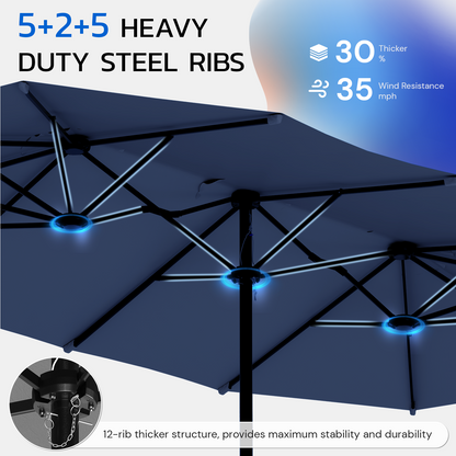 YODOLLA 15x9ft Double-Sided Patio Umbrella, Navy Blue