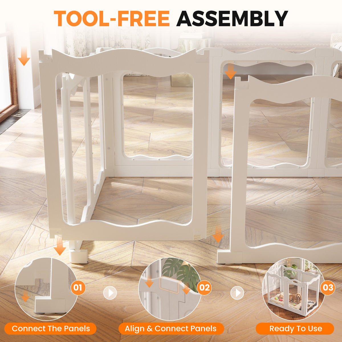 YODOLLA Clear Acrylic Dog Playpen Indoor, 30" H, 6 Panels, White