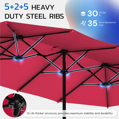 YODOLLA 15x9ft Double-Sided Patio Umbrella, Red
