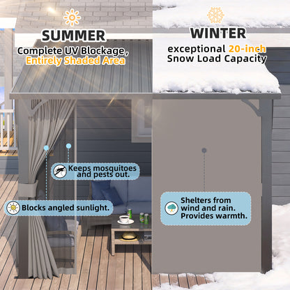 YODOLLA 12' x 10' Outdoor Pergola Hardtop Gazebo with Curtains and Netting for Patio