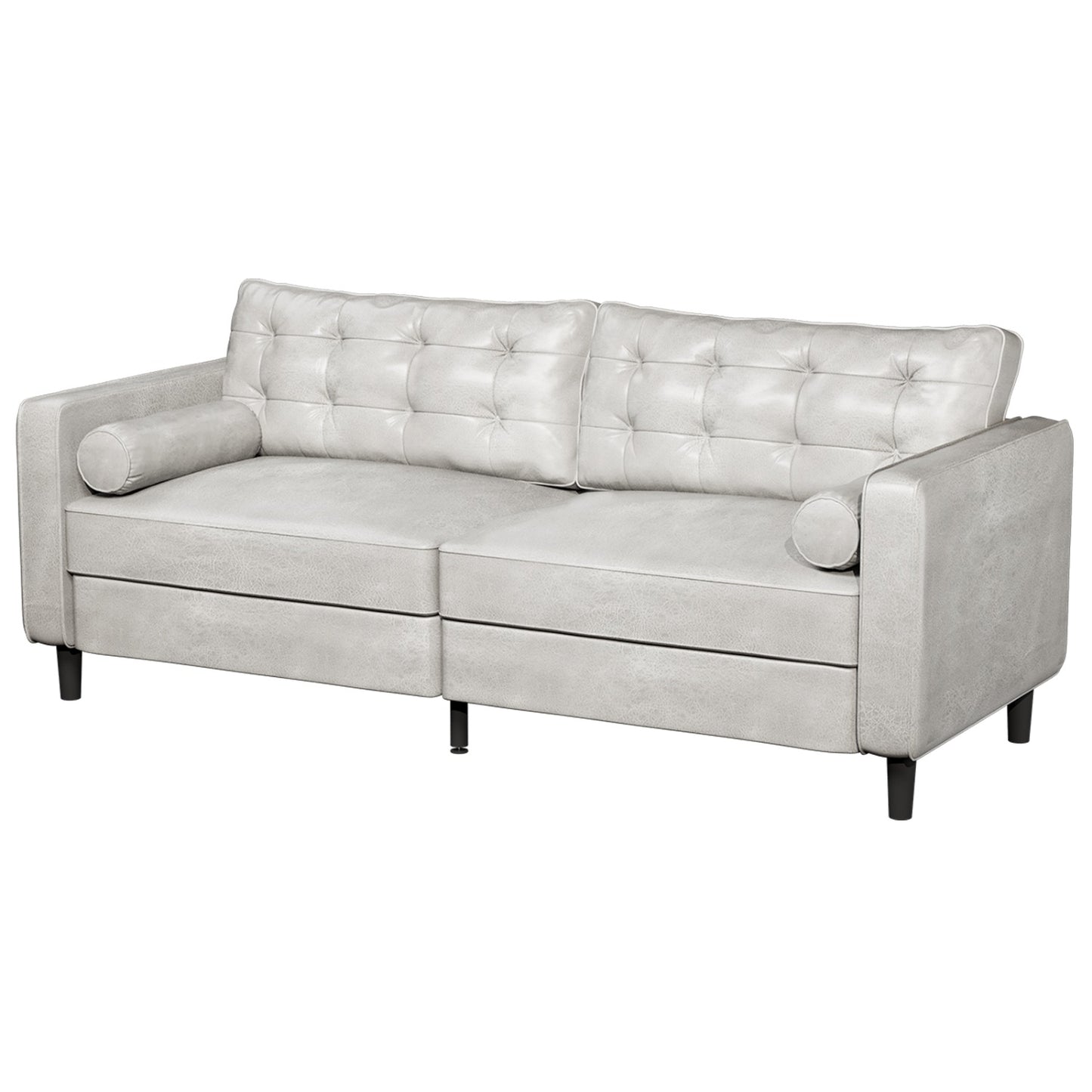 YODOLLA 84.2" 3-Seats Large Sofa Couch Couch, Faux Leather White