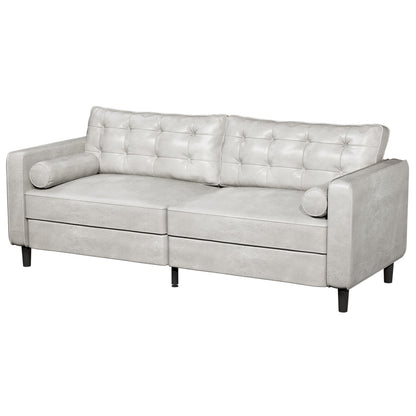 YODOLLA 84.2" 3-Seats Large Sofa Couch Couch, Faux Leather White