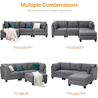 YODOLLA 88.6” L-Shaped Sofa Couch with Reversible Chaise, Fabric Gray
