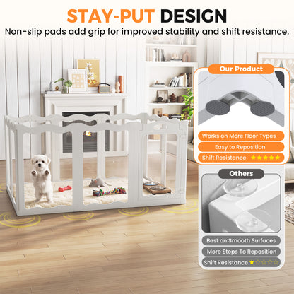 YODOLLA Clear Acrylic Dog Playpen Indoor, 30" H, 10 Panels, White