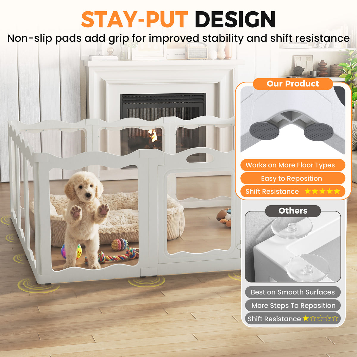 YODOLLA Clear Acrylic Dog Playpen Indoor, 24" H, 12 Panels, White