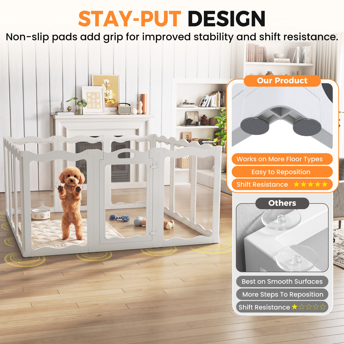 YODOLLA Clear Acrylic Dog Playpen Indoor, 30" H, 12 Panels, White