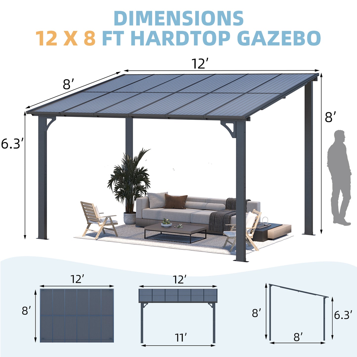 YODOLLA Dark Grey Hardtop Gazebo