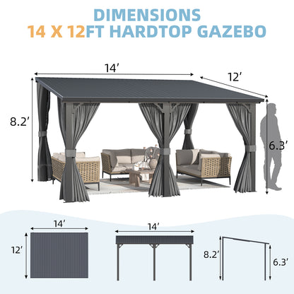 YODOLLA 12' x 14' Outdoor Hardtop Metal Gazebo for Patio Galvanized Steel Pergolas