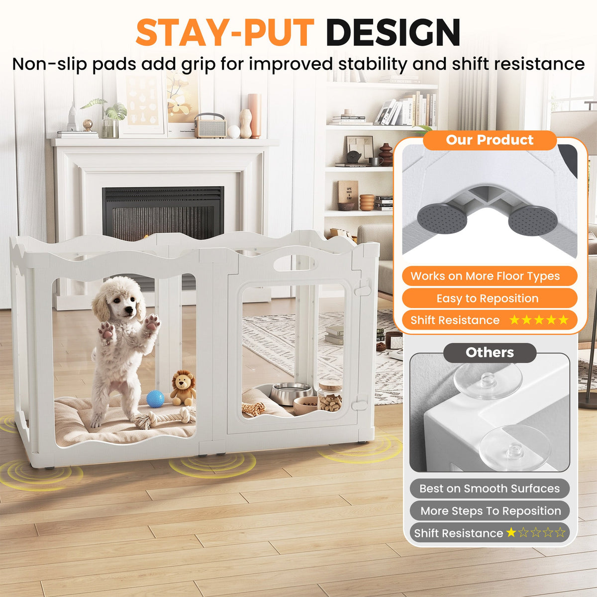 YODOLLA Pet Clear Acrylic Dog Playpen Indoor w/Door, 24" H, 6 Panels, White