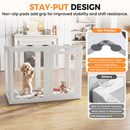 YODOLLA Clear Acrylic Dog Playpen Indoor, 30" H, 6 Panels, White