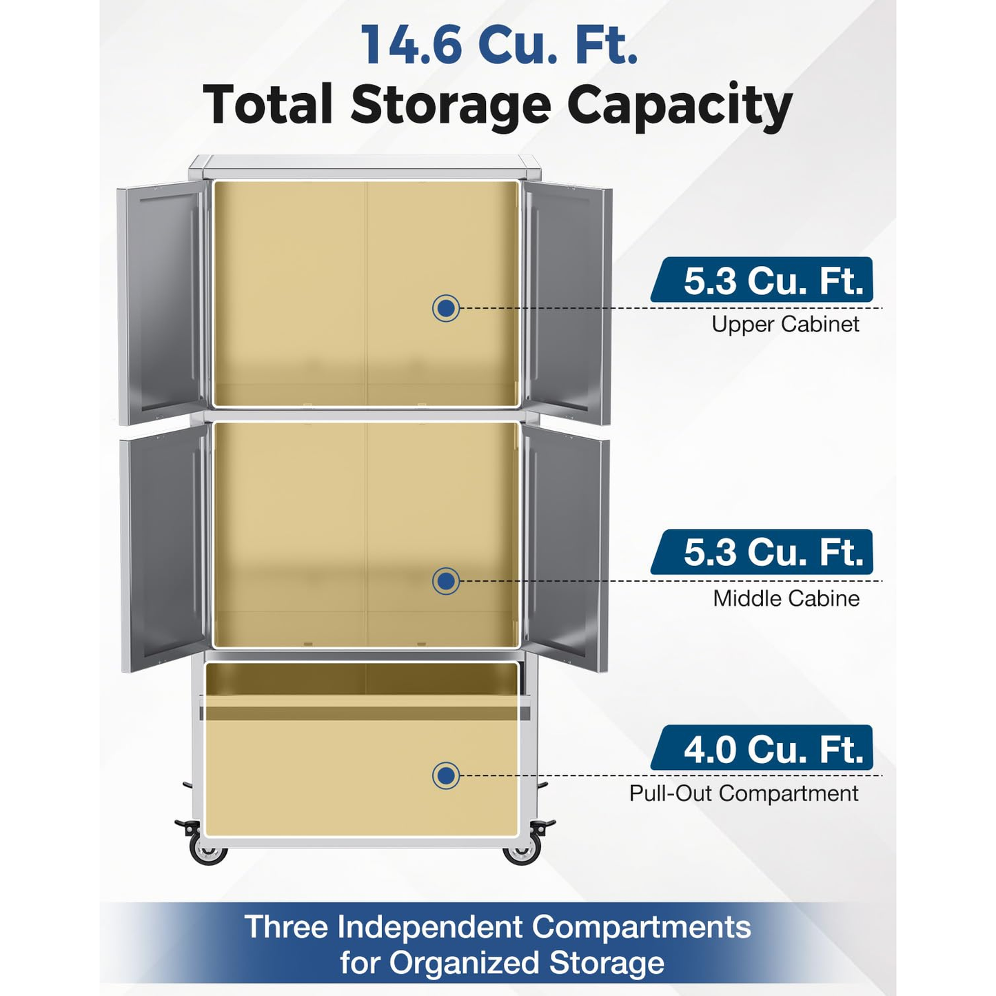 YODOLLA 58.3" Stainless Steel Storage Cabinet Tall Kitchen Pantry Cabinet