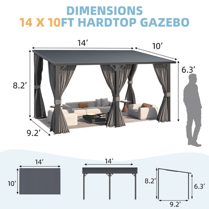 YODOLLA 14'x10' Outdoor Hardtop Gazebo Pergola with Curtains and Netting for Patio
