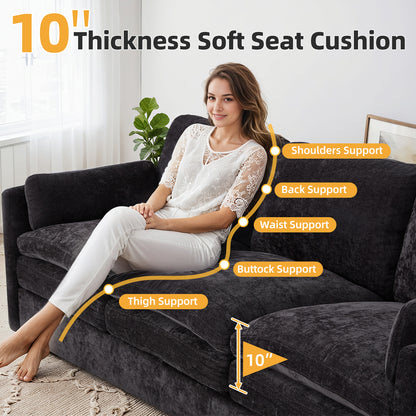 YODOLLA 89" Chenille Sofa, 3-Seater, 2 Removable Pillows, Black