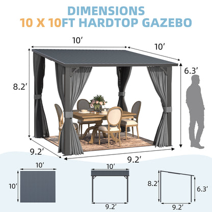 YODOLLA 10'x10' Outdoor Hardtop Gazebo Pergola with Curtains and Netting for Patio