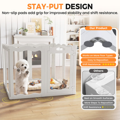 YODOLLA Clear Acrylic Dog Playpen Indoor, 30" H, 8 Panels, White