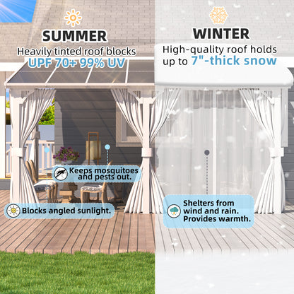 YODOLLA 14'x12' Outdoor Lean to Gazebo Pergola with Curtain and Netting for Patio, White