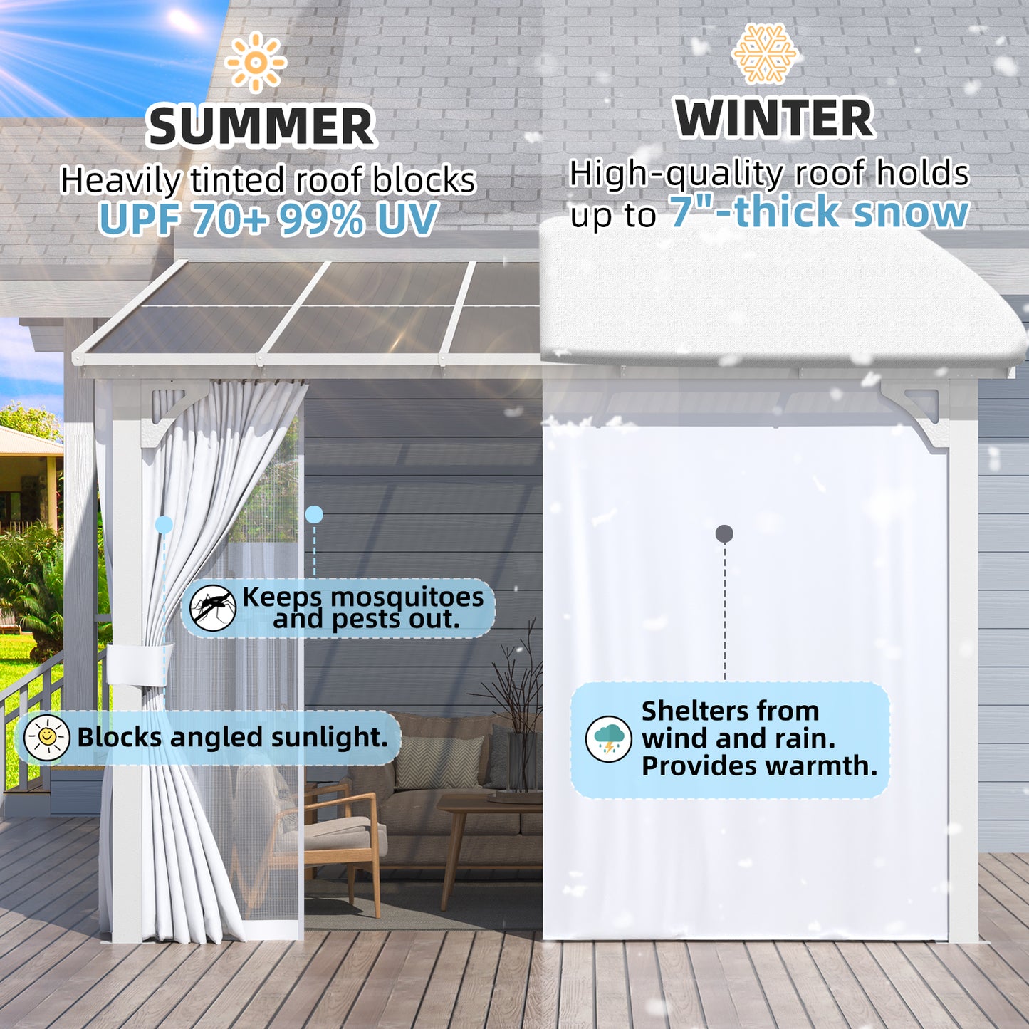 YODOLLA 12'x10' Outdoor Lean to Gazebo Pergola with Curtain and Netting for Patio, White