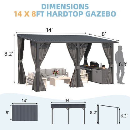 YODOLLA 14' x 8' Outdoor Hardtop Metal Gazebo for Patio Galvanized Steel Pergolas