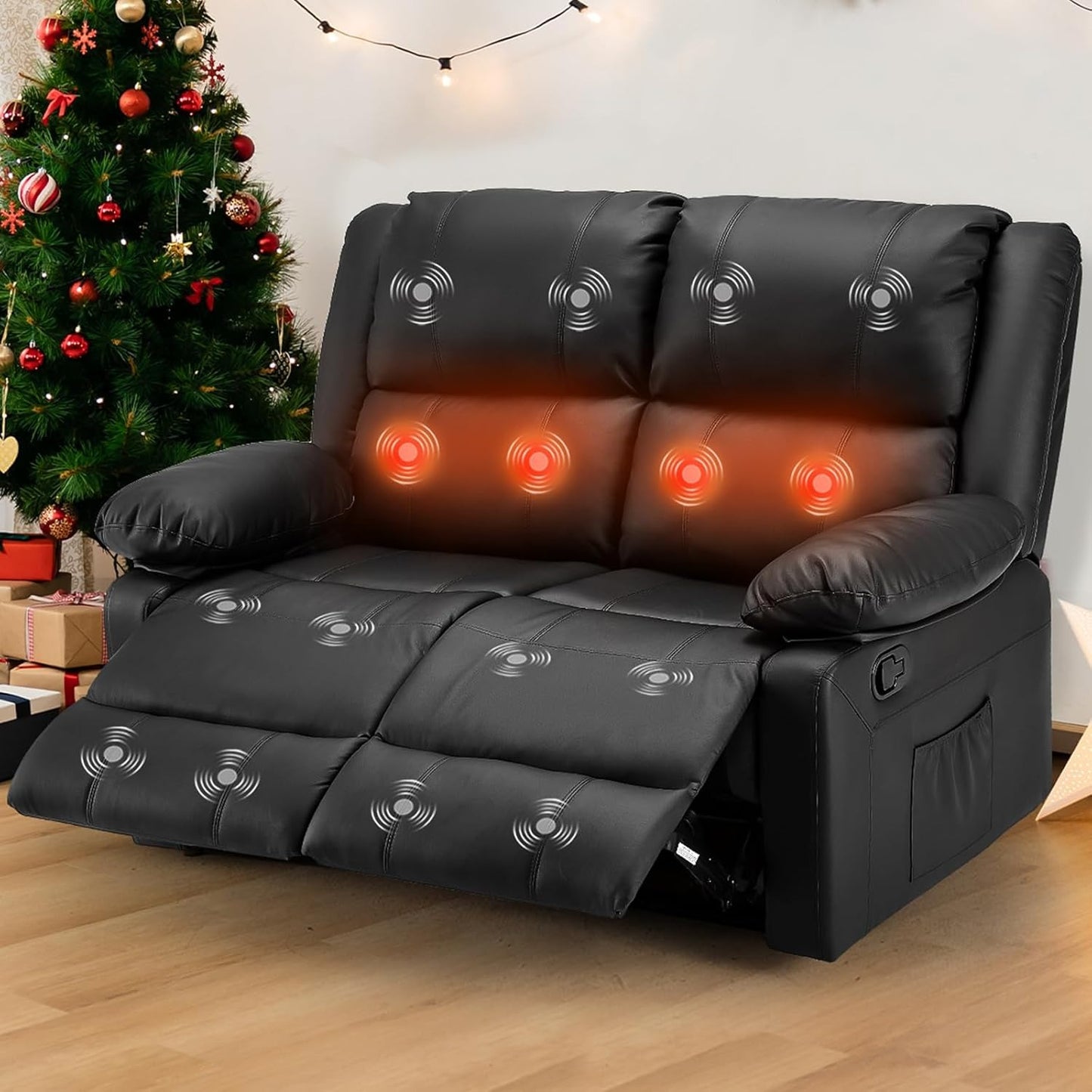 YODOLLA 2 Seat Loveseat Recliner with Heat&Massage Function, Faux Leather