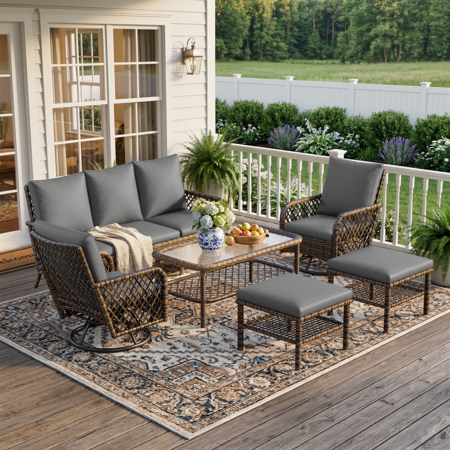 YODOLLA 6PCS Wicker Conversation Set Patio Furniture Set Outdoor Sectional Sofa Couch