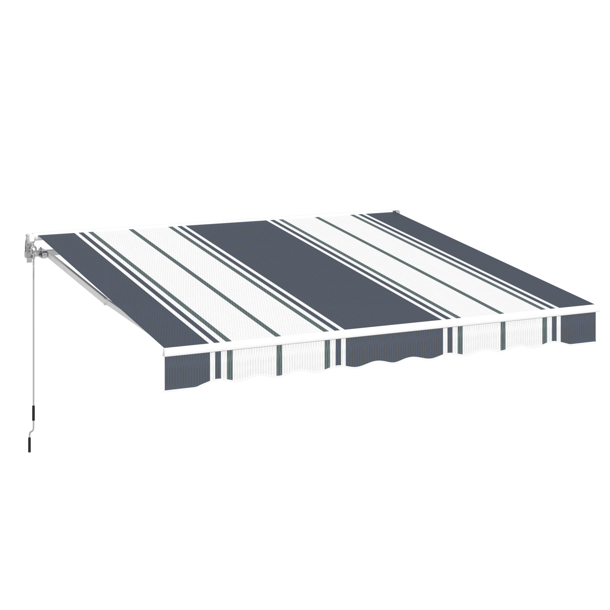 YODOLLA 13'×10' manual retractable awning, blue stripes.