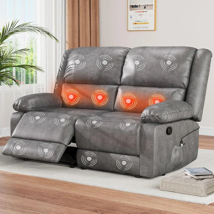 YODOLLA 2 Seat Loveseat Recliner with Heat&Massage Function, Faux Leather, Grey