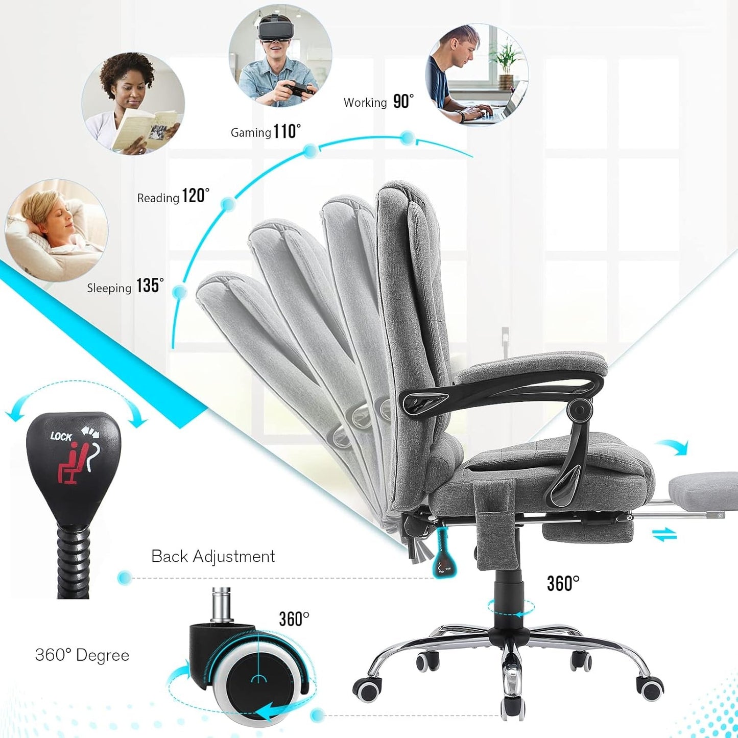 YODOLLA Ergonomic Office Chair with Heat&Massage, Fabric Gray