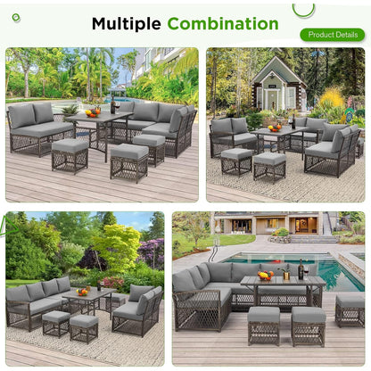 YODOLLA 7 Pieces Wicker Conversation Set with Ottoman Patio Furniture Set, Grey
