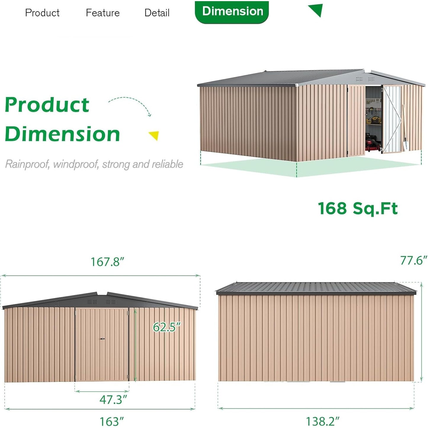 YODOLLA 14x12 Metal Storage Shed Outdoor Shed, Gray