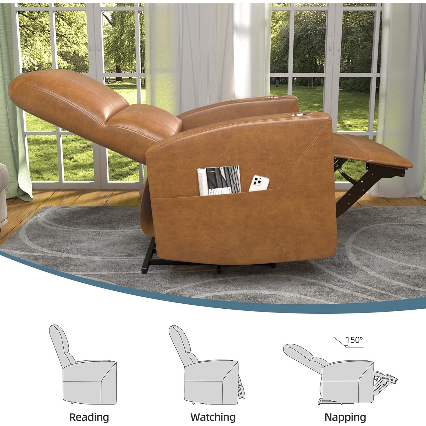 YODOLLA Recliner Sofa Chair, Faux Leather Brown